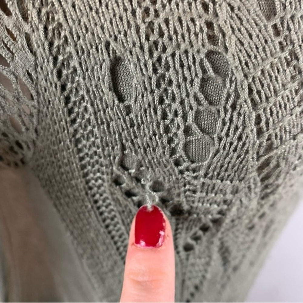 Pala D'Oro Olive Green Crocheted Open Knit Layered Boho Long Sleeve Top S/M - Picture 4 of 8